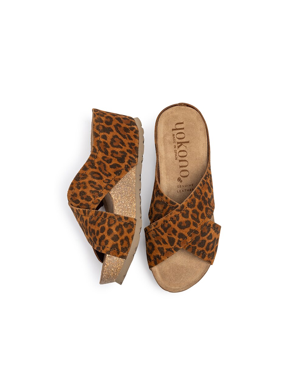 Sandalias de cuña de mujer de piel - Yokono - Estampado Estampado-6