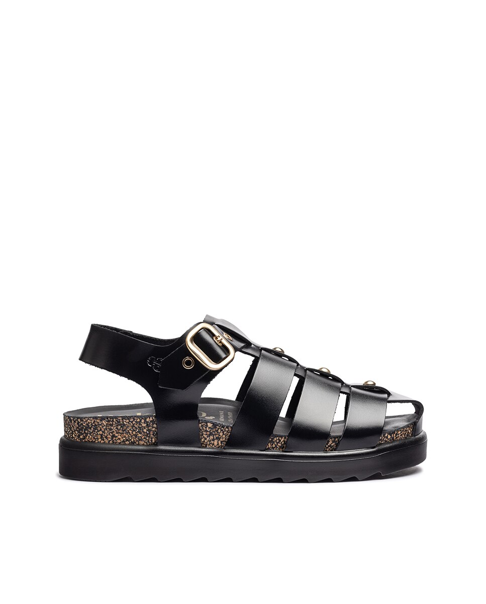 Sandalias planas de mujer de piel - Yokono - Negro Negro-1