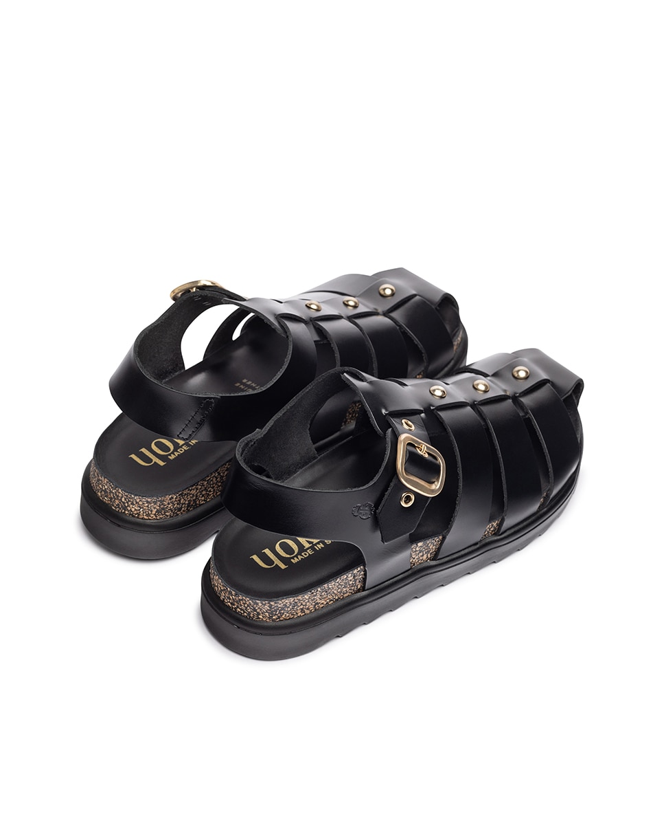 Sandalias planas de mujer de piel - Yokono - Negro Negro-4