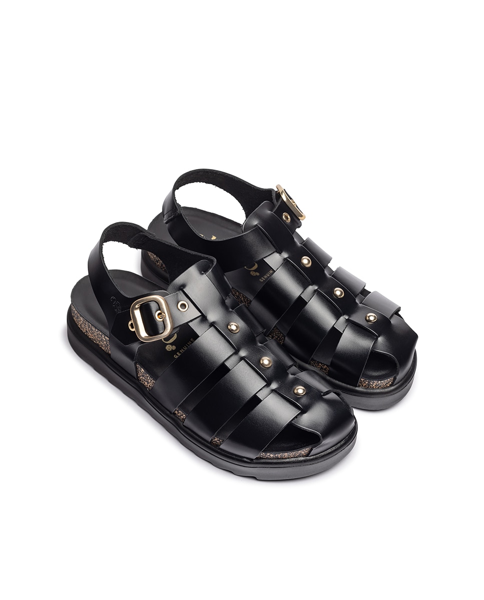 Sandalias planas de mujer de piel - Yokono - Negro Negro-5