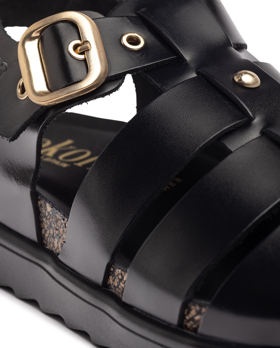 Sandalias planas de mujer de piel - Yokono - Negro Negro-2