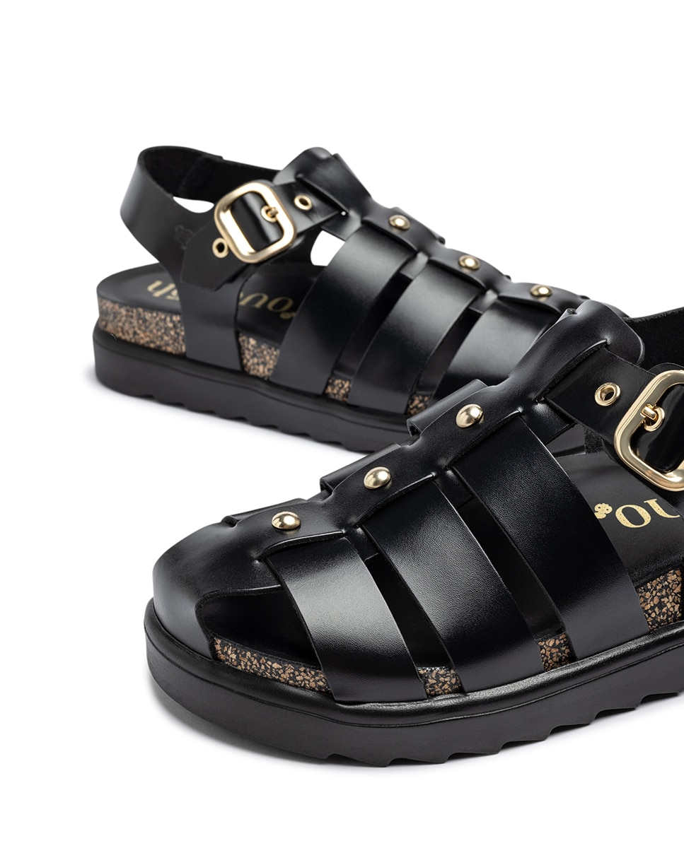 Sandalias planas de mujer de piel - Yokono - Negro Negro-6