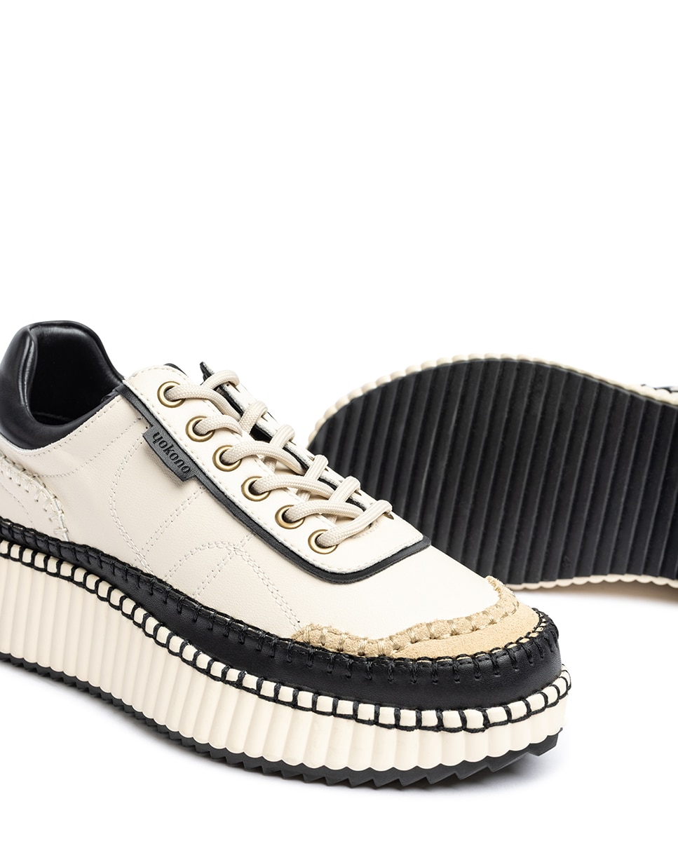 Zapatillas de mujer de piel - Yokono - Blanco Blanco-5