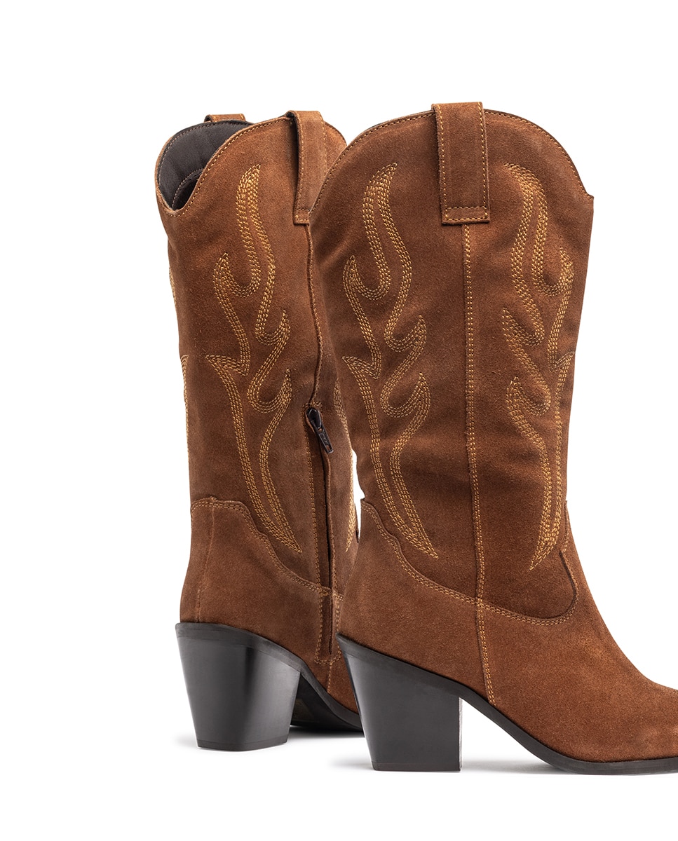 Bota de tacón de mujer de piel - Yokono - Marrón Marrón-4