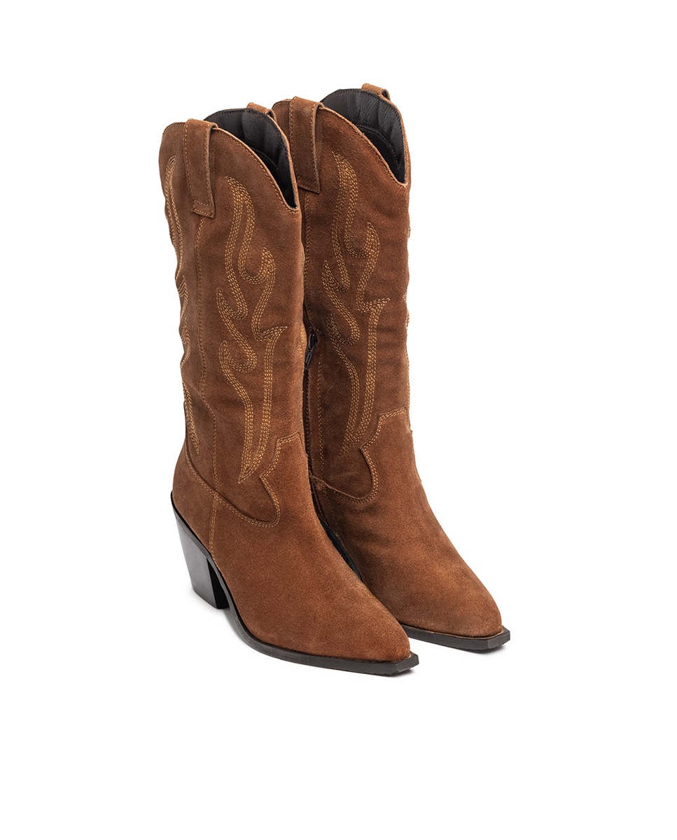 Bota de tacón de mujer de piel - Yokono - Marrón Marrón-2