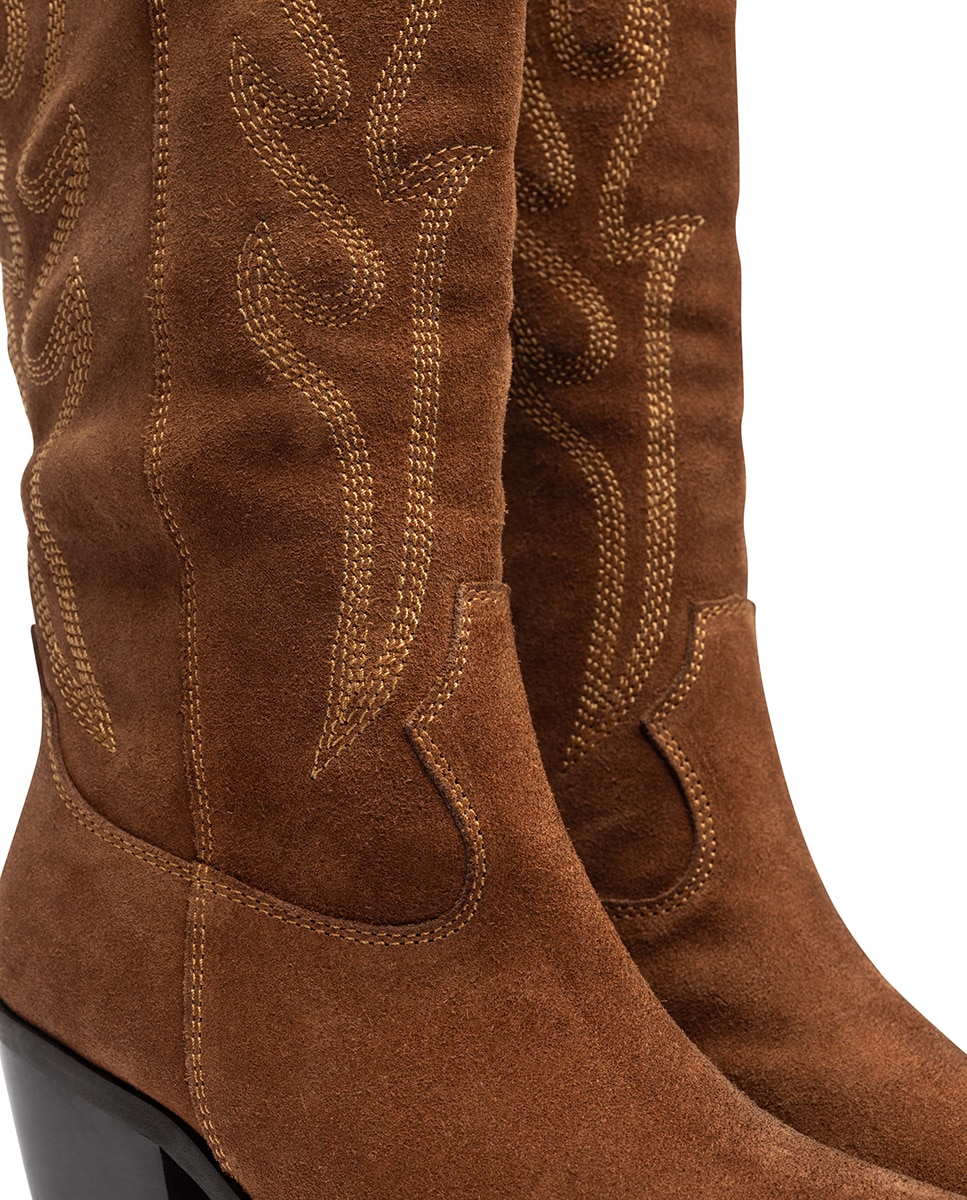 Bota de tacón de mujer de piel - Yokono - Marrón Marrón-5