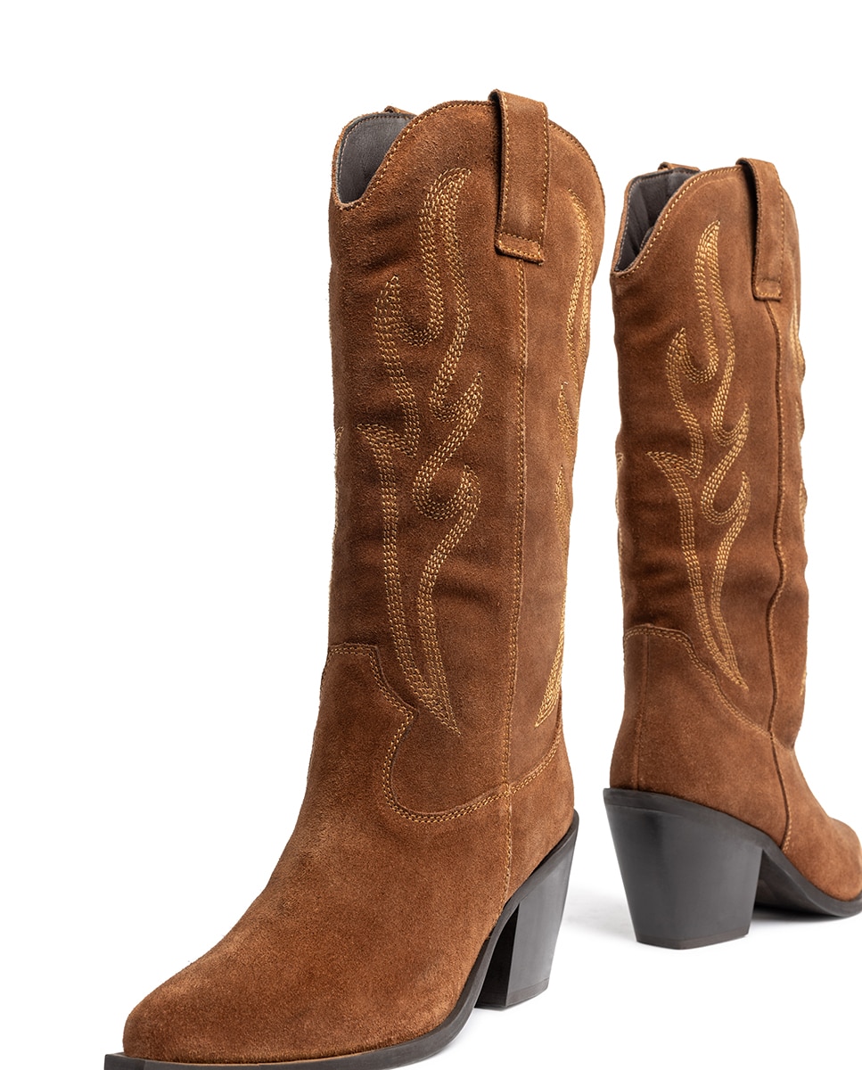 Bota de tacón de mujer de piel - Yokono - Marrón Marrón-3