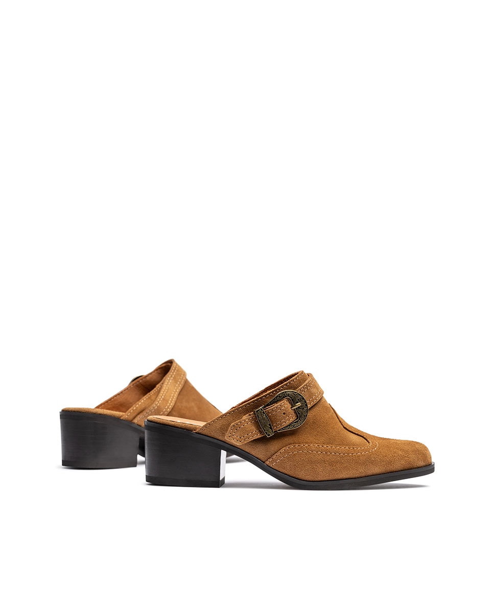 Zuecos de tacón de mujer de piel - Yokono - Marrón Marrón-3