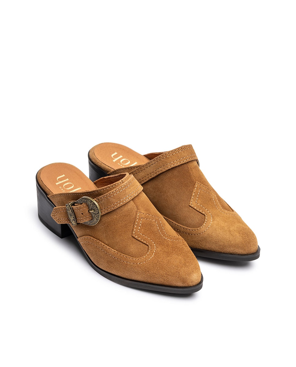 Zuecos de tacón de mujer de piel - Yokono - Marrón Marrón-2