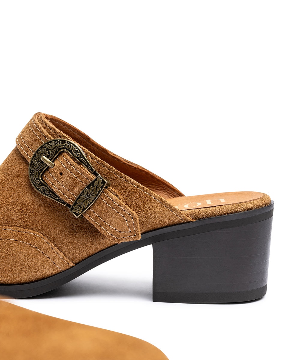 Zuecos de tacón de mujer de piel - Yokono - Marrón Marrón-5