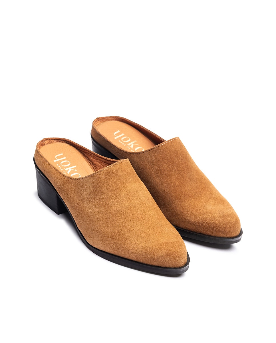 Zuecos de tacón de mujer de piel - Yokono - Marrón Marrón-2