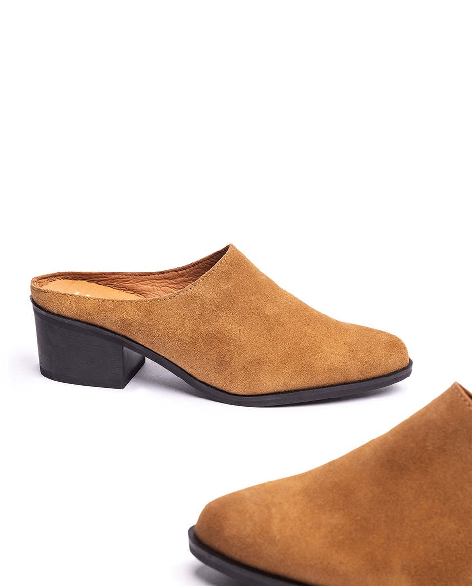 Zuecos de tacón de mujer de piel - Yokono - Marrón Marrón-5