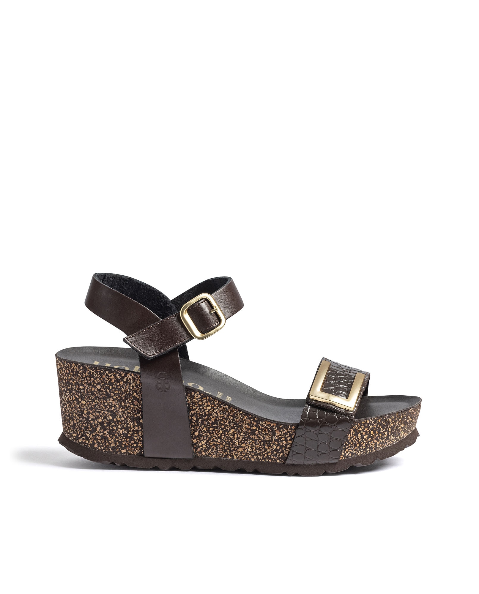 Sandalias de cuña de mujer de piel - Yokono - Marrón oscuro Marrón oscuro-1