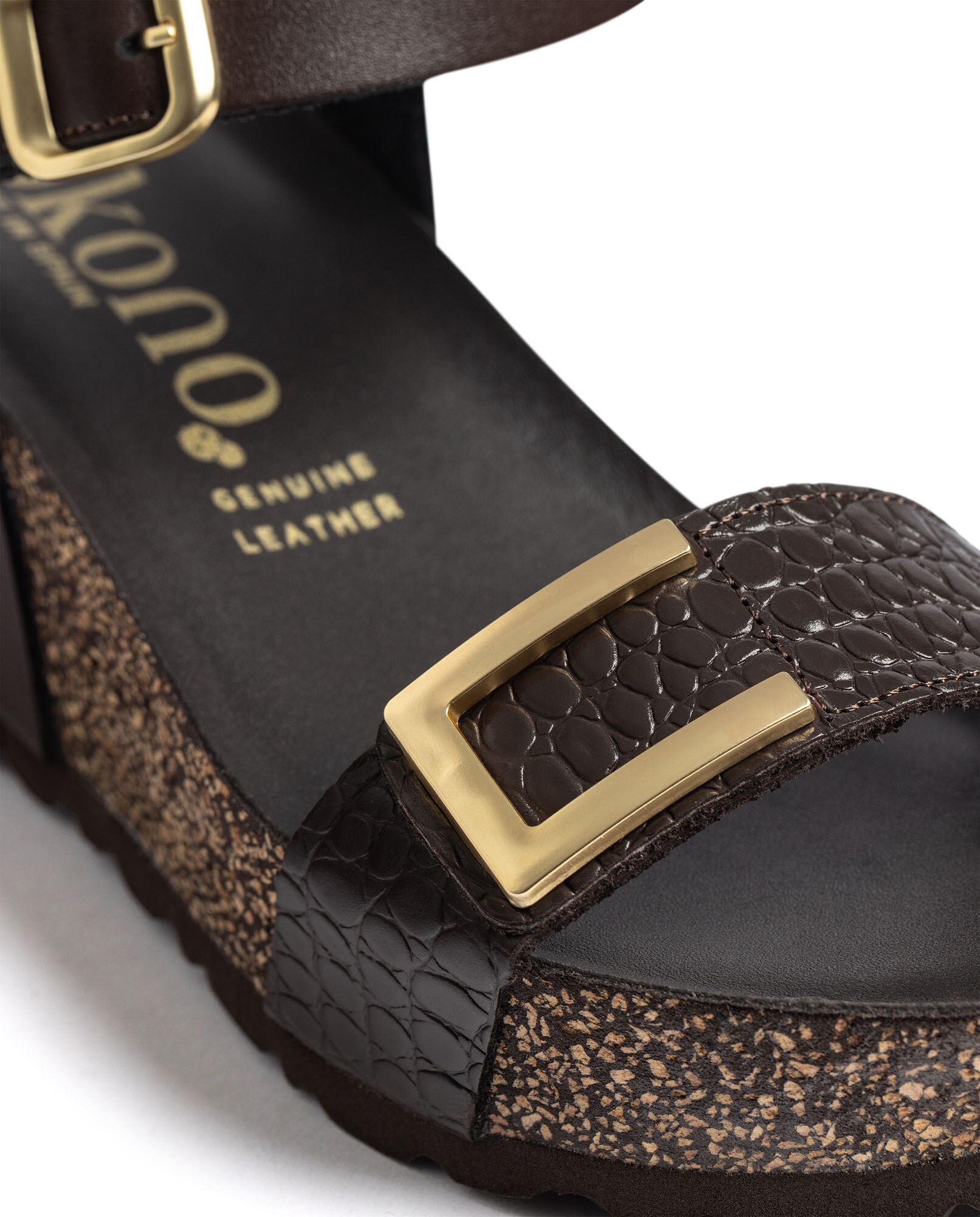Sandalias de cuña de mujer de piel - Yokono - Marrón oscuro Marrón oscuro-3