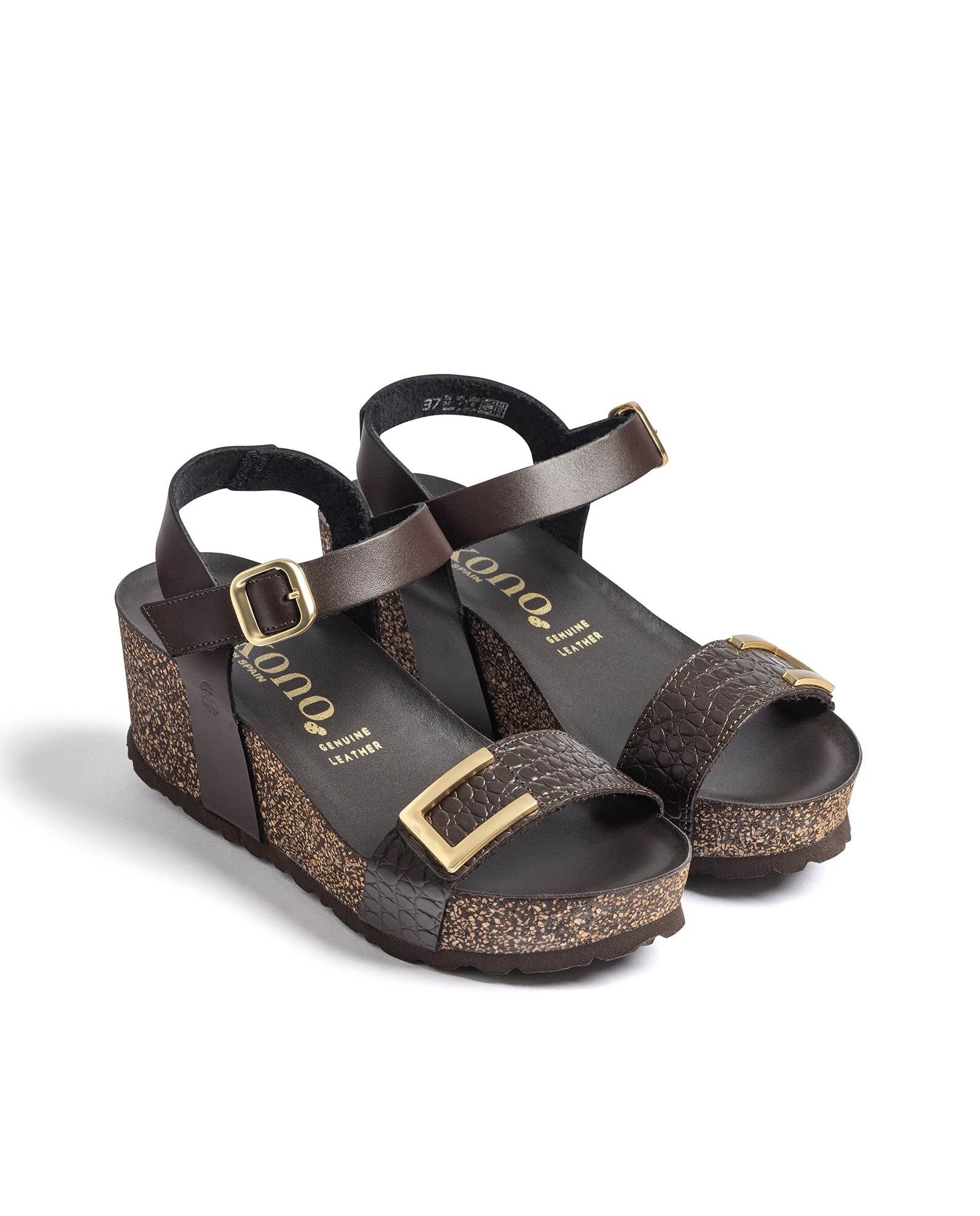Sandalias de cuña de mujer de piel - Yokono - Marrón oscuro Marrón oscuro-2