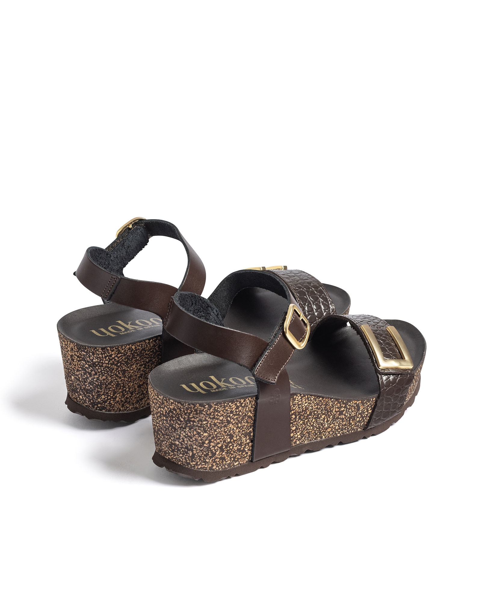 Sandalias de cuña de mujer de piel - Yokono - Marrón oscuro Marrón oscuro-4