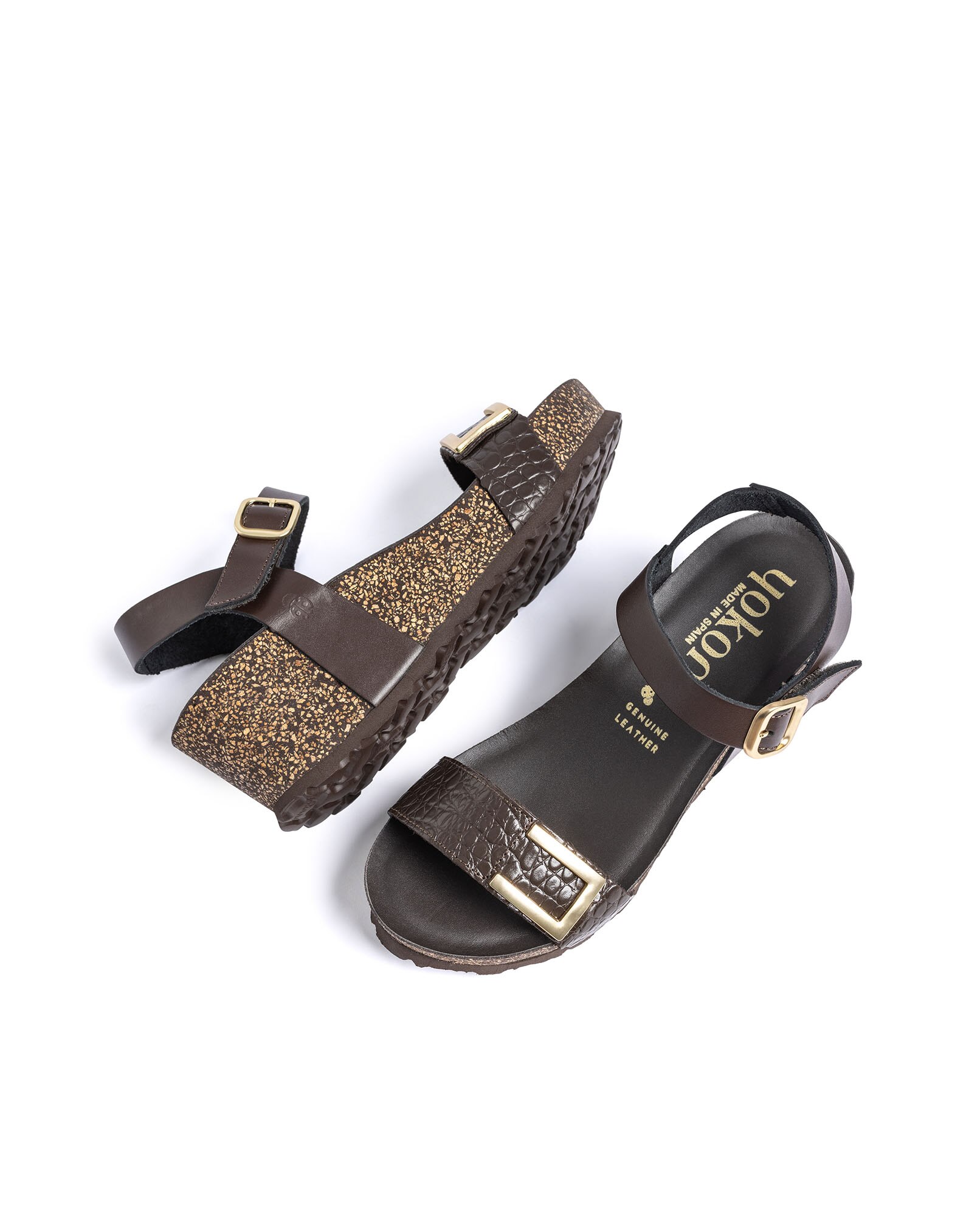 Sandalias de cuña de mujer de piel - Yokono - Marrón oscuro Marrón oscuro-5