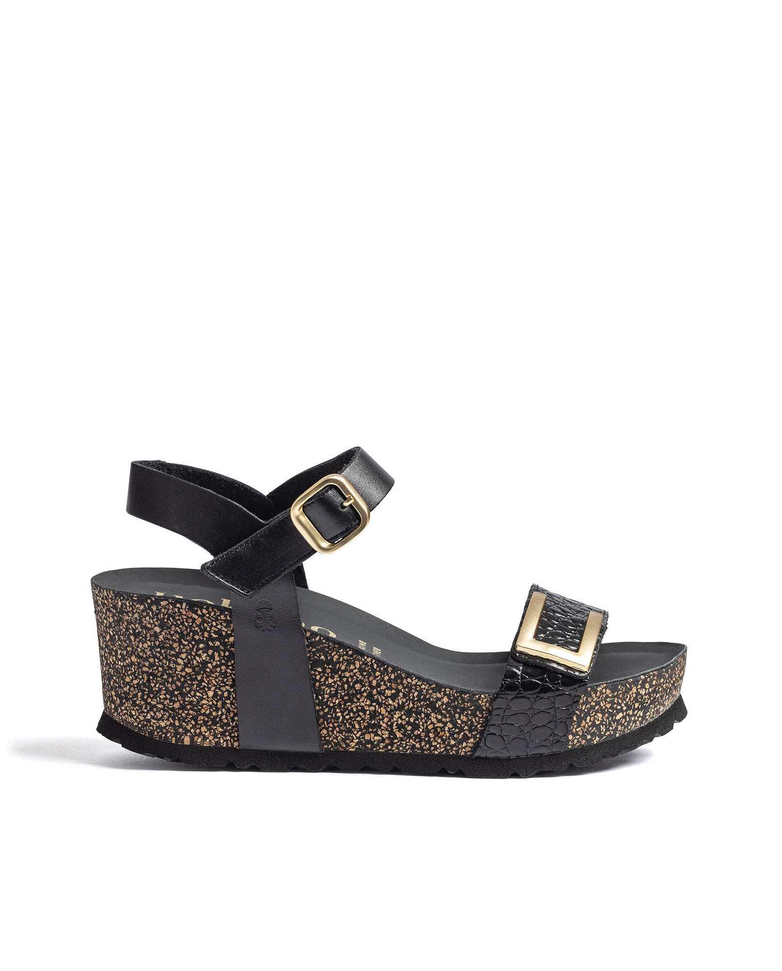 Sandalias de cuña de mujer de piel - Yokono - Negro Negro-1