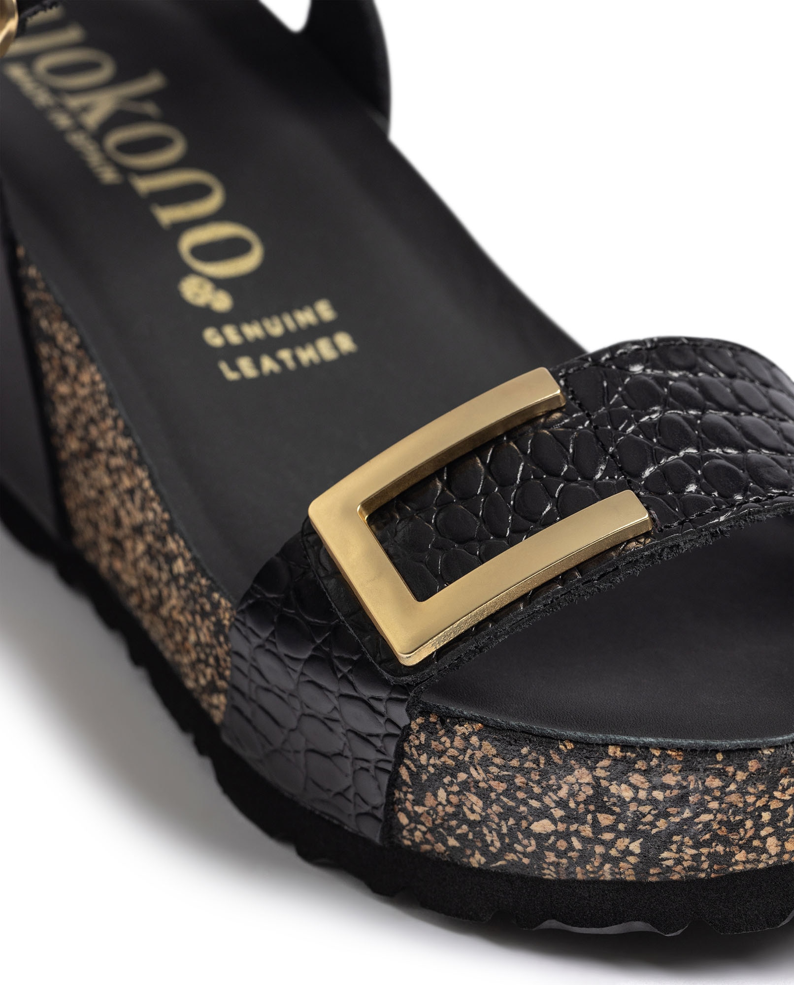 Sandalias de cuña de mujer de piel - Yokono - Negro Negro-3