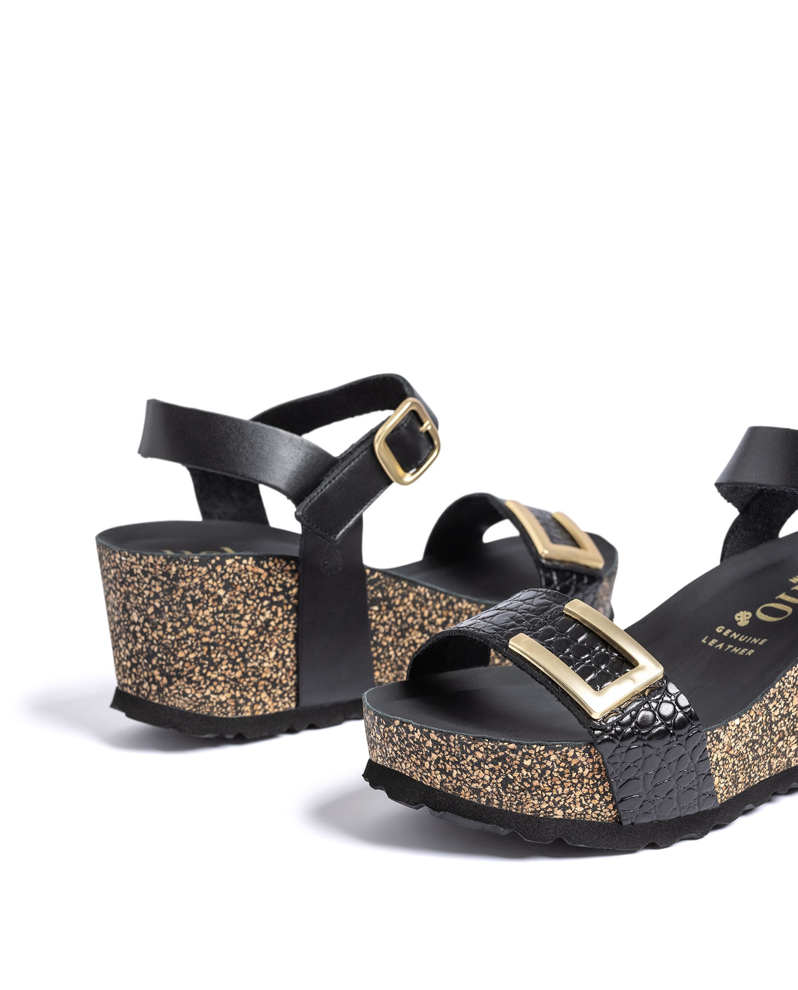 Sandalias de cuña de mujer de piel - Yokono - Negro Negro-5