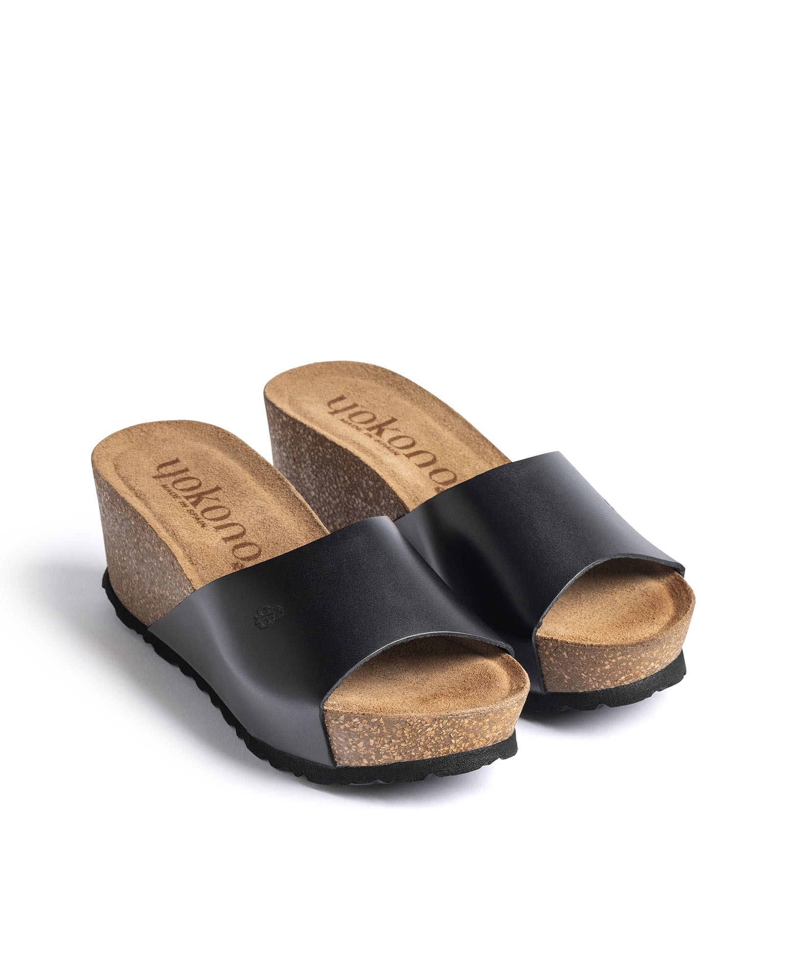 Sandalias de cuña de mujer de piel - Yokono - Negro Negro-2