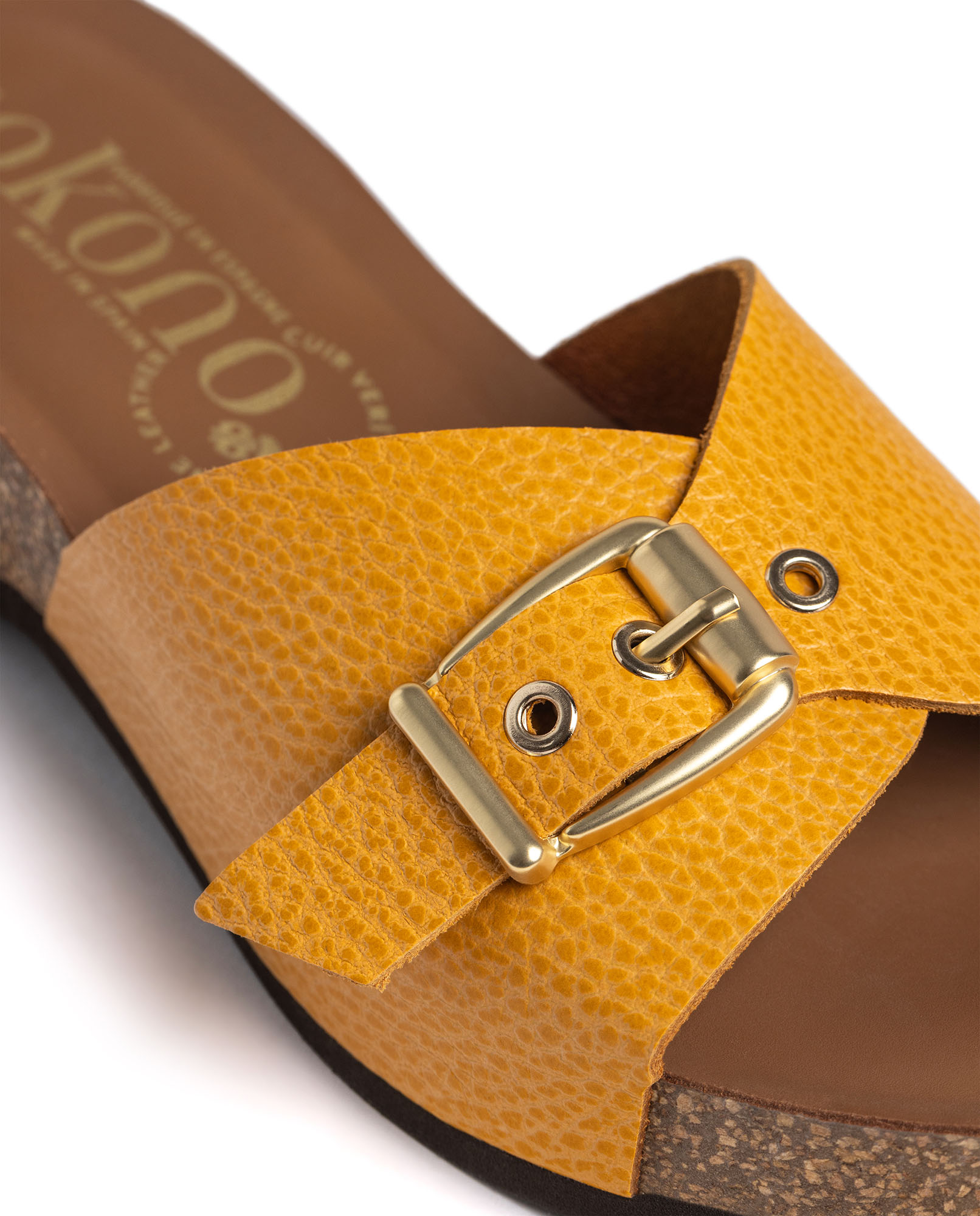 Sandalias de cuña de mujer de piel - Yokono - Naranja Naranja-3