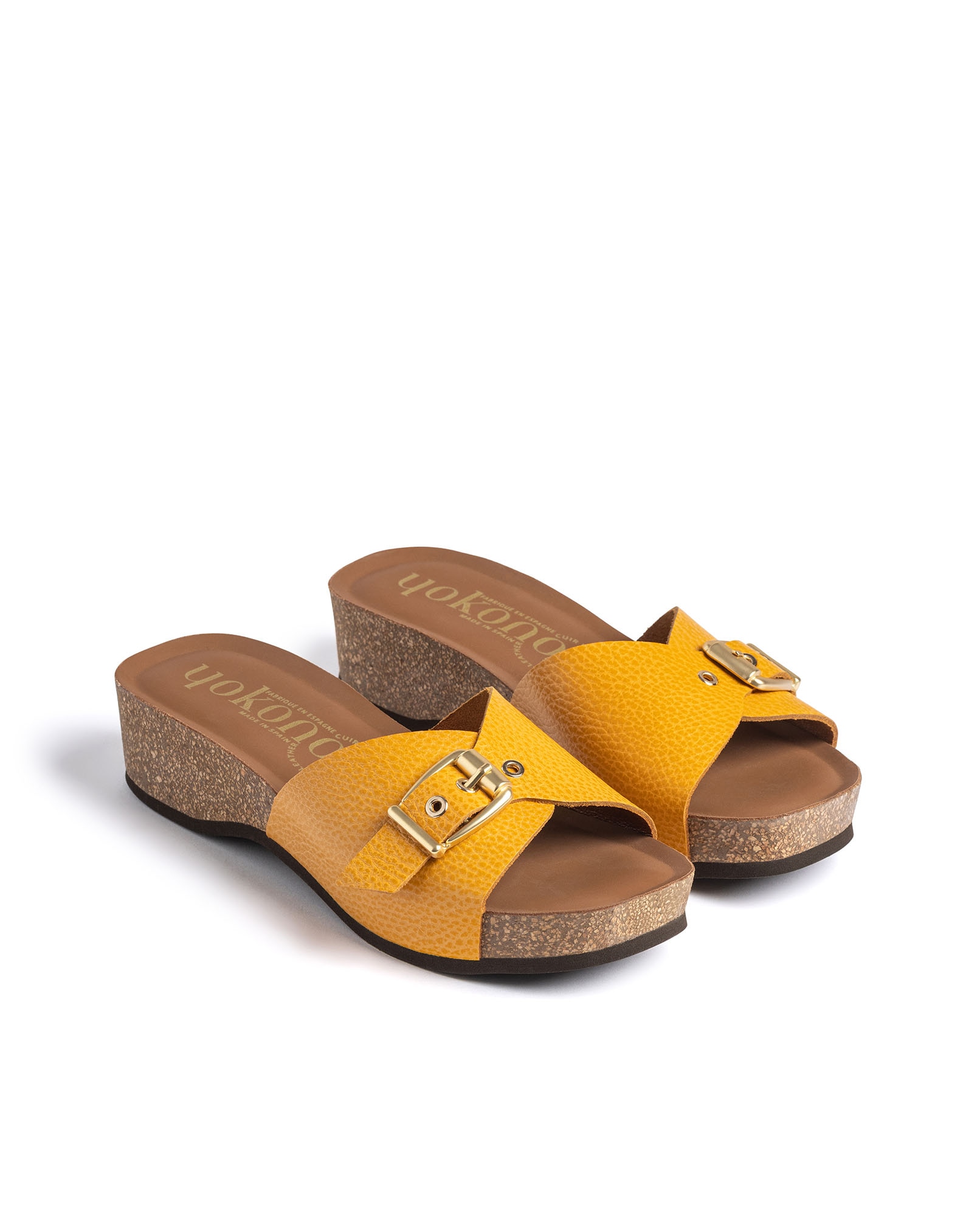 Sandalias de cuña de mujer de piel - Yokono - Naranja Naranja-2