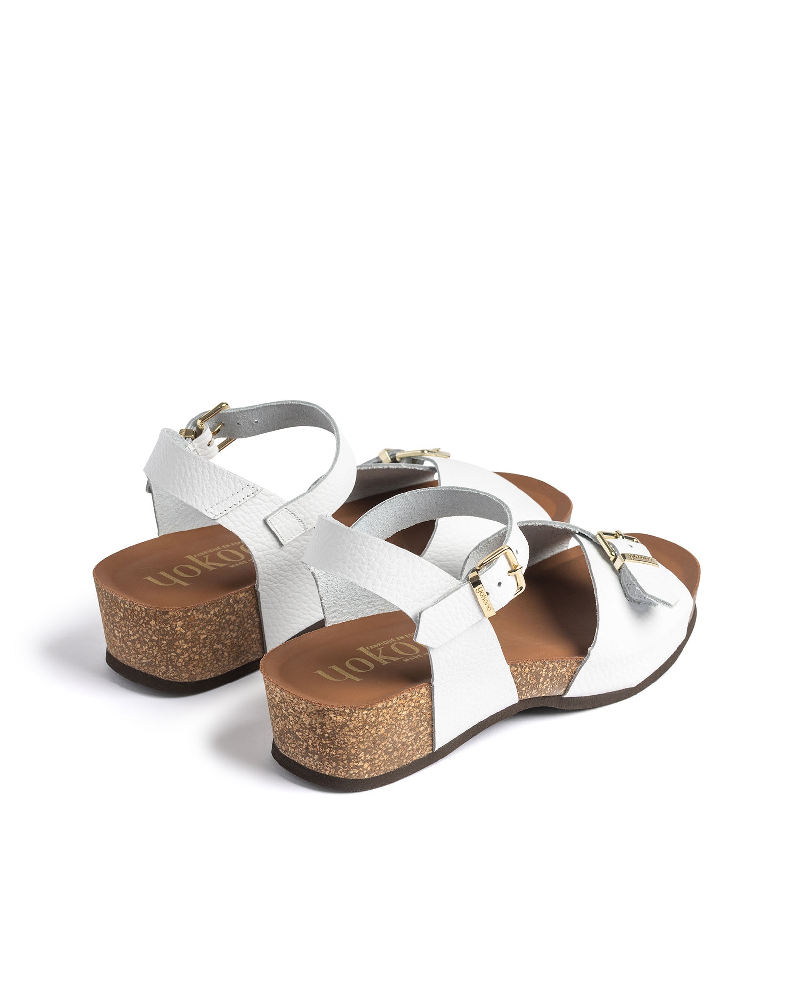 Sandalias de cuña de mujer de piel - Yokono - Blanco Blanco-4