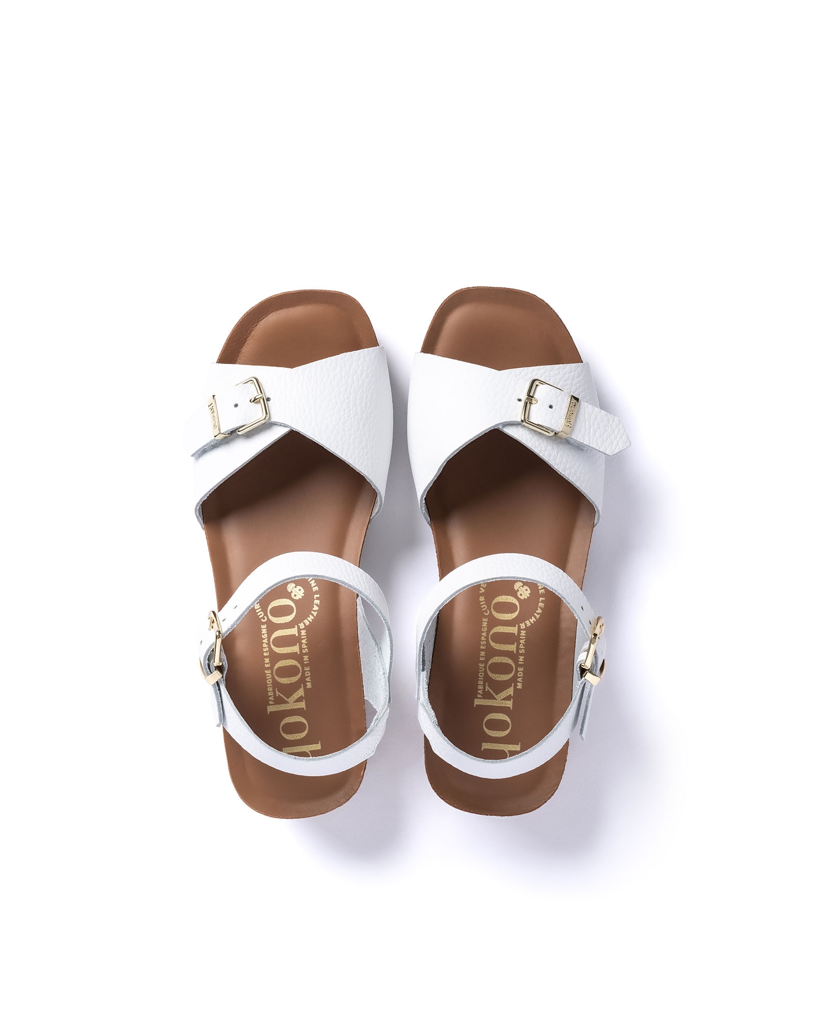 Sandalias de cuña de mujer de piel - Yokono - Blanco Blanco-5