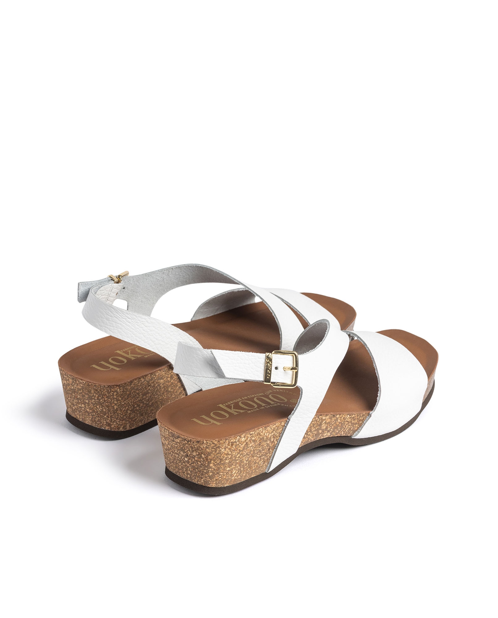 Sandalias de cuña de mujer de piel - Yokono - Blanco Blanco-4