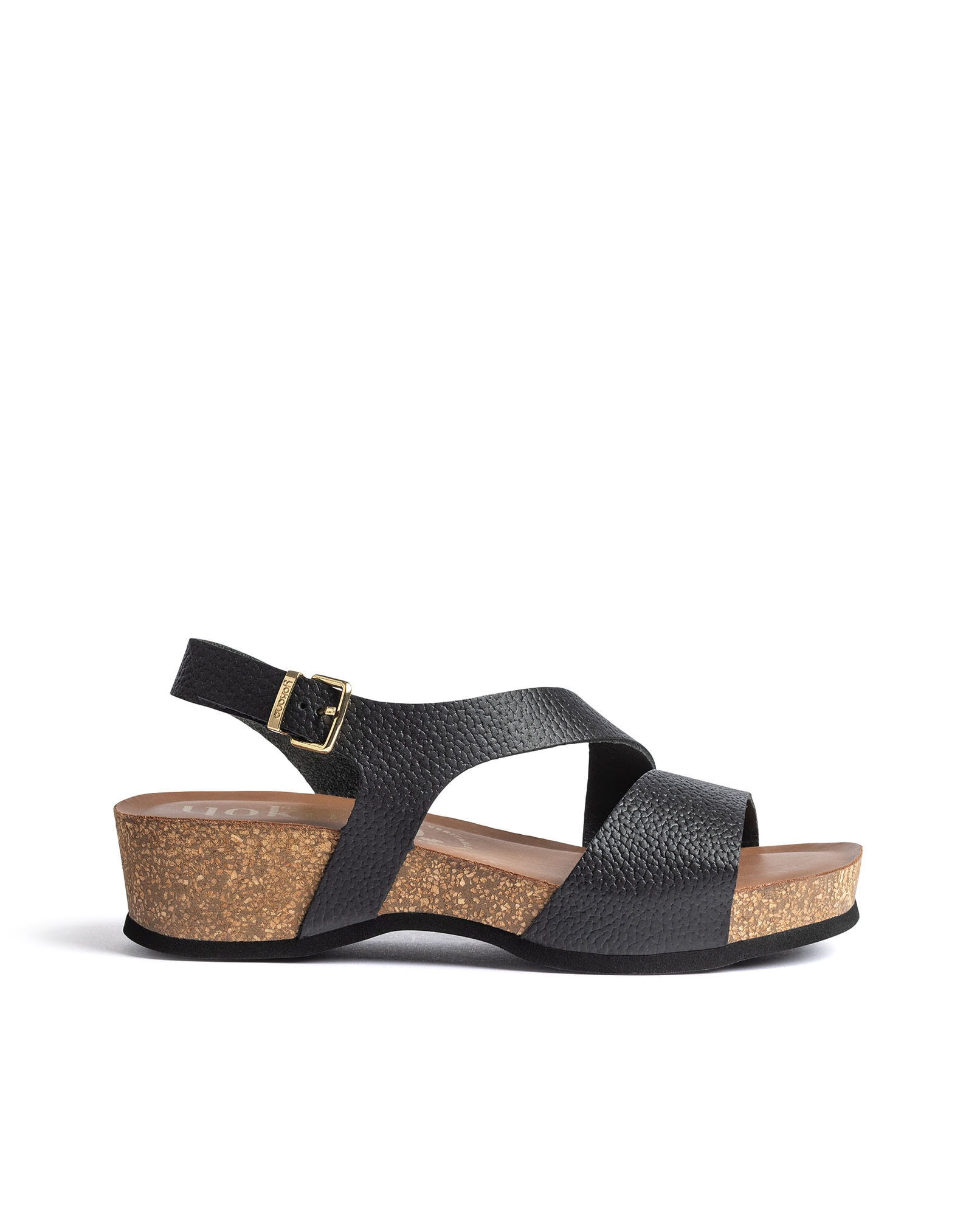 Sandalias de cuña de mujer de piel - Yokono - Negro Negro-1