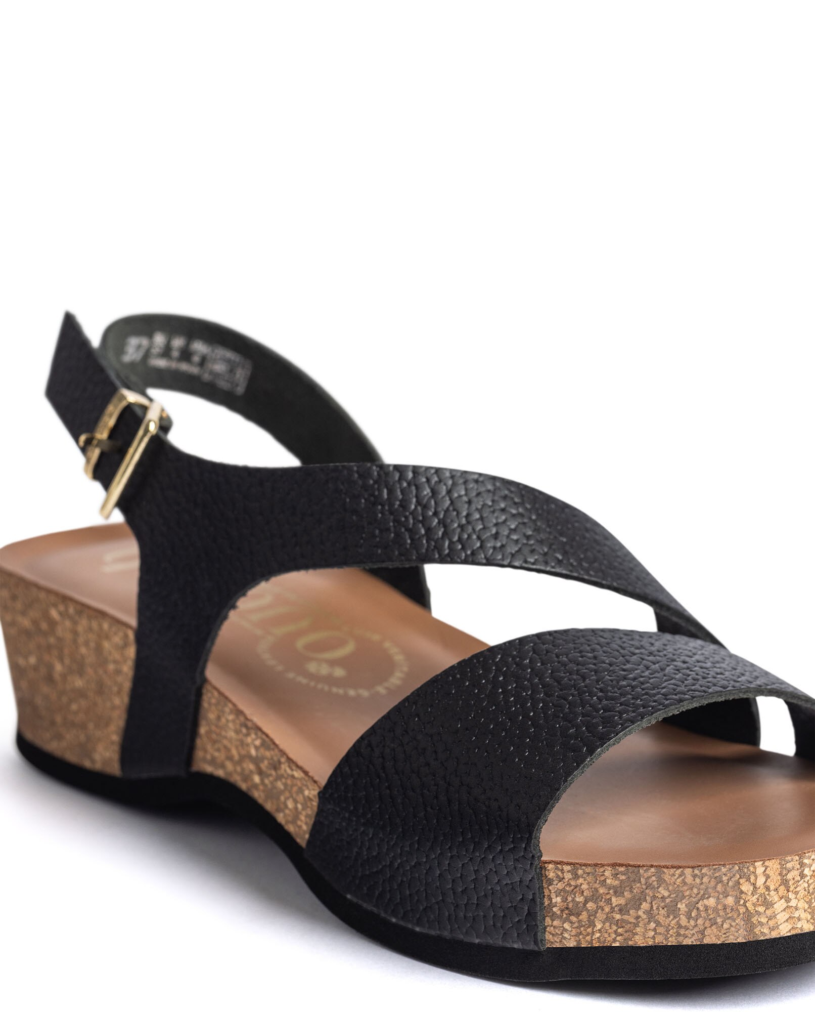 Sandalias de cuña de mujer de piel - Yokono - Negro Negro-3