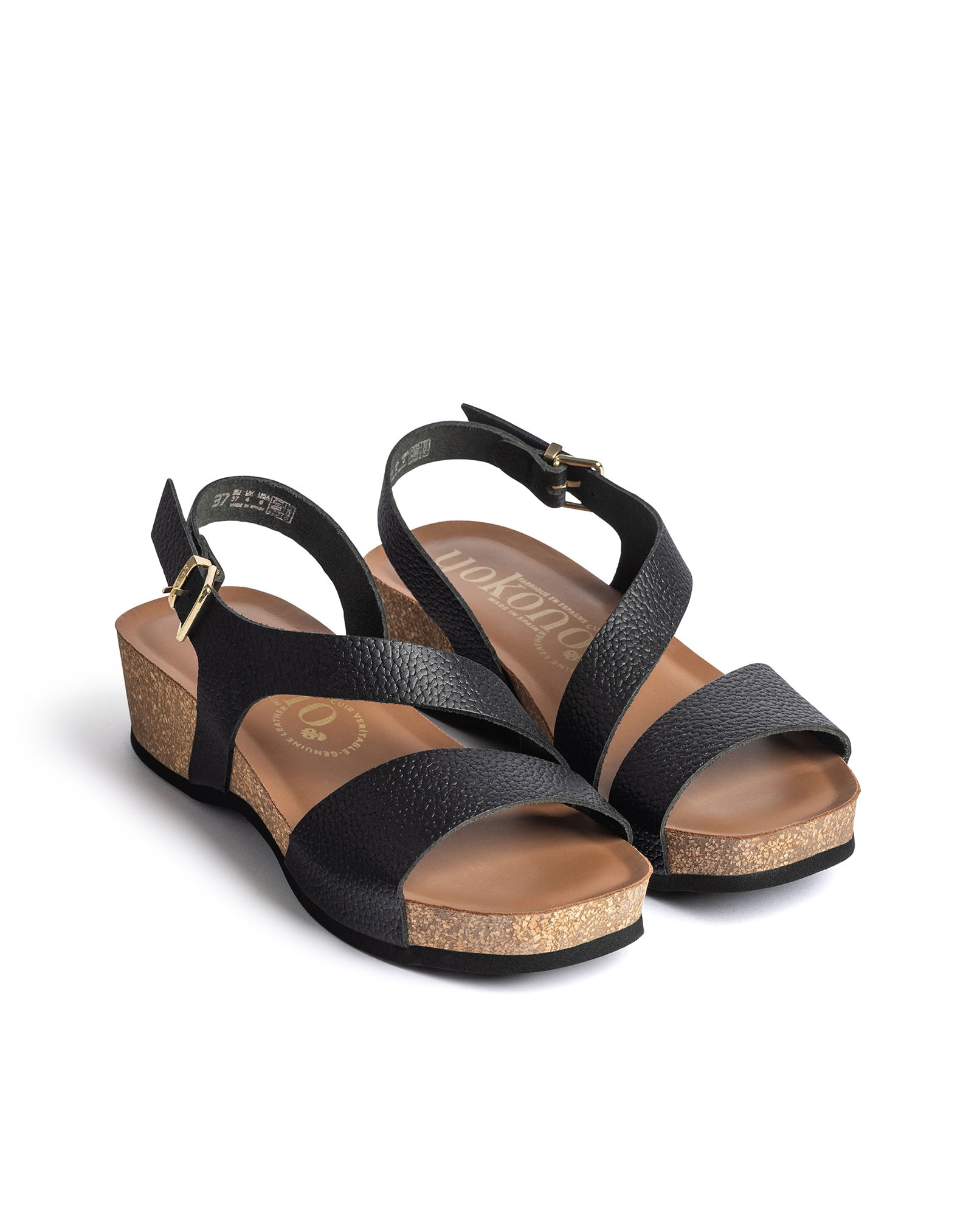 Sandalias de cuña de mujer de piel - Yokono - Negro Negro-2