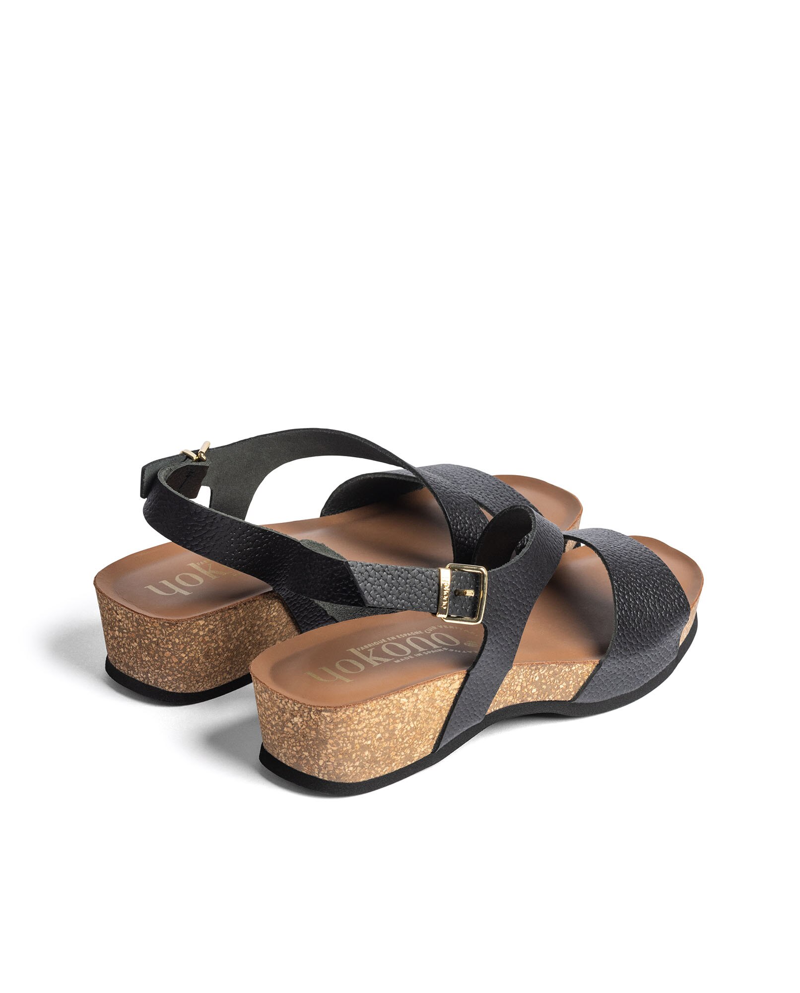 Sandalias de cuña de mujer de piel - Yokono - Negro Negro-4