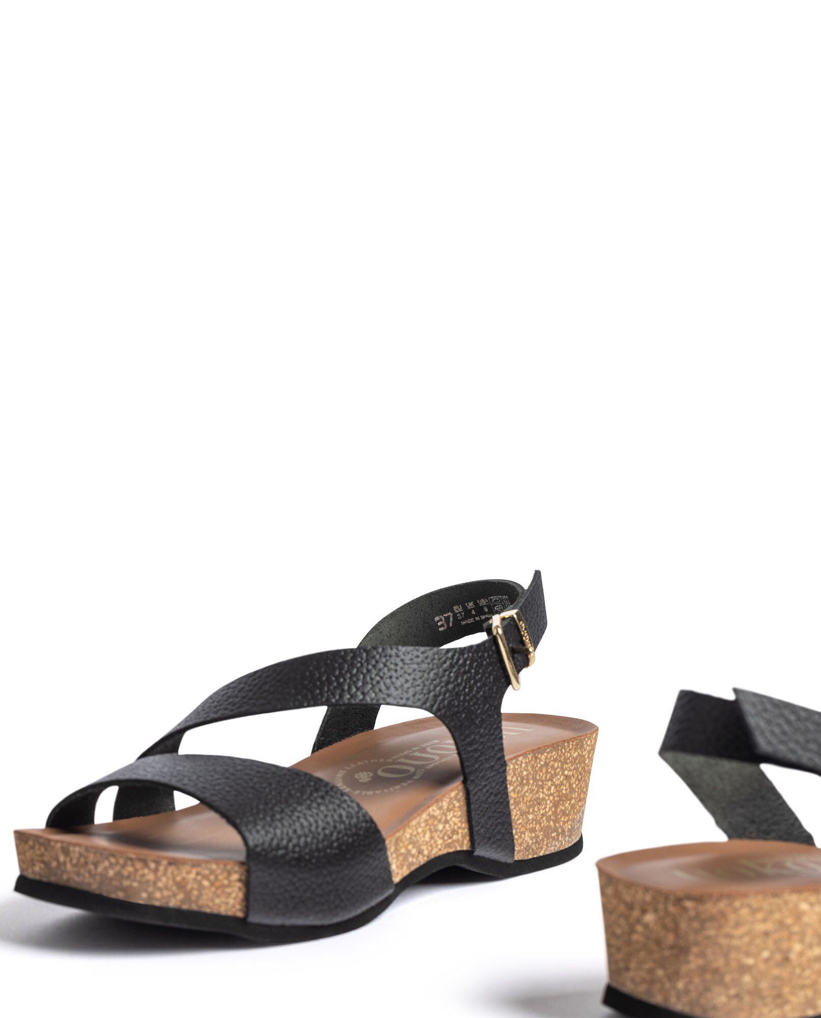 Sandalias de cuña de mujer de piel - Yokono - Negro Negro-5