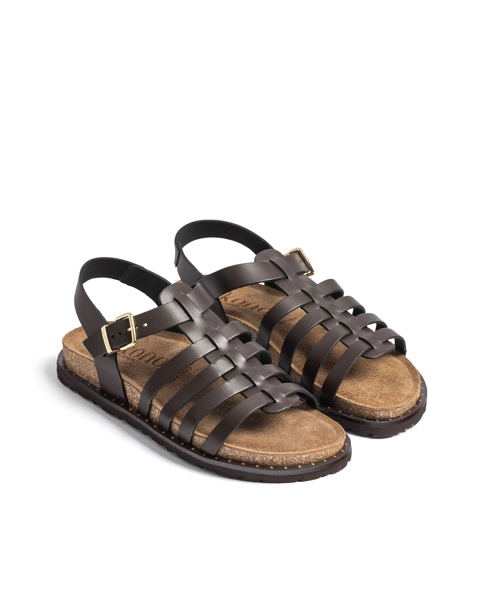 Imagen 2 de Sandalias planas de mujer de piel - Yokono - Marrón oscuro Marrón oscuro