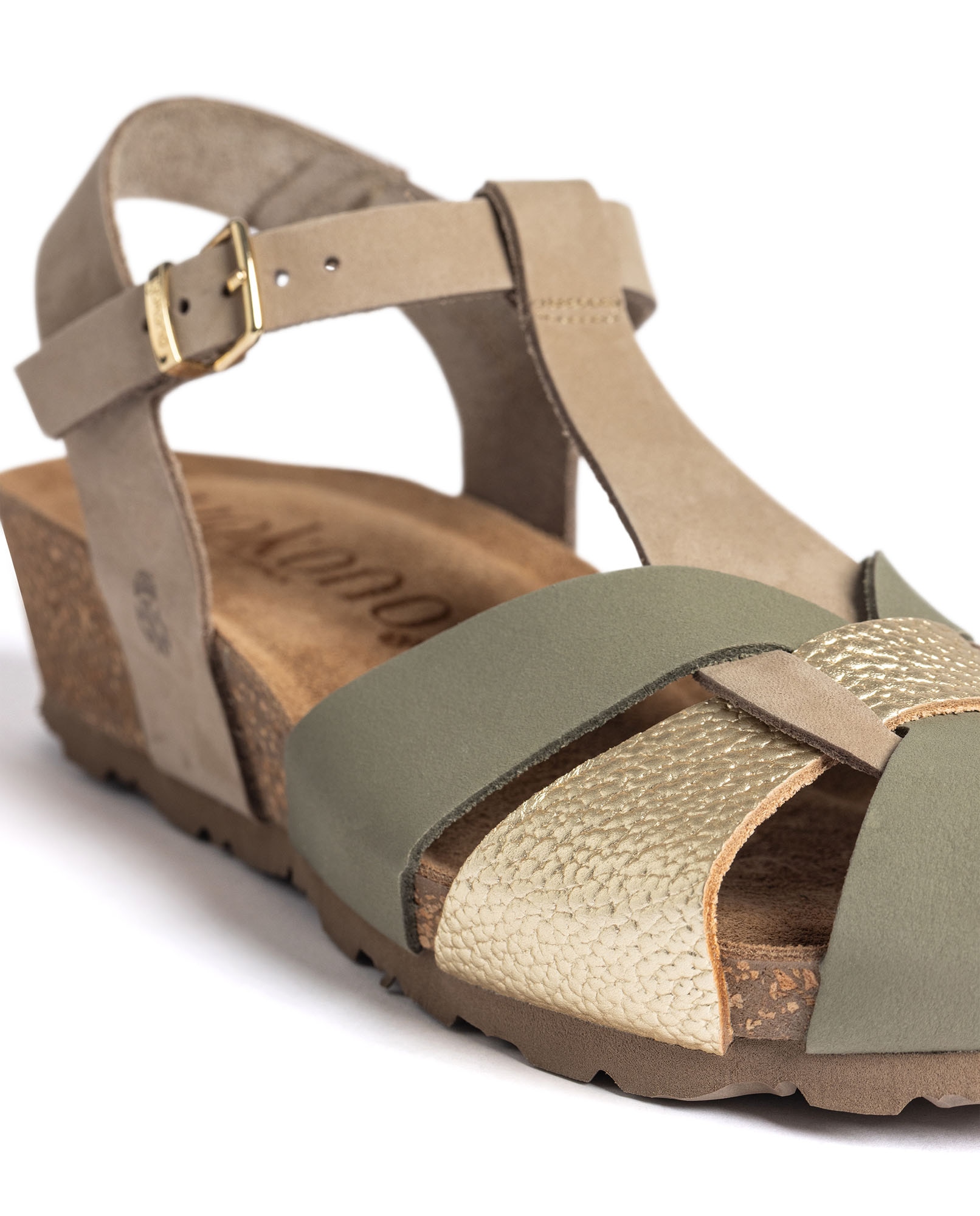 Sandalias de cuña de mujer de piel - Yokono - Verde Verde-3