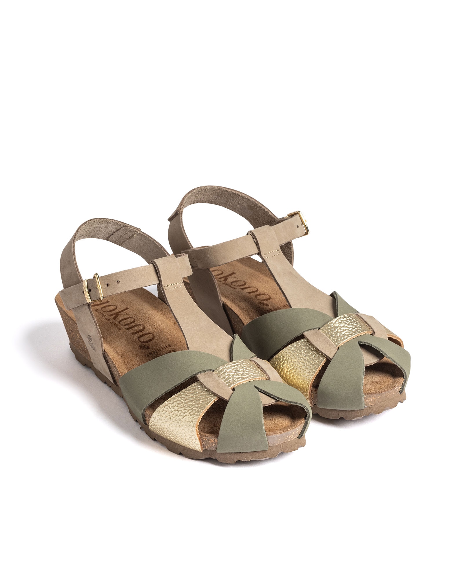 Sandalias de cuña de mujer de piel - Yokono - Verde Verde-2