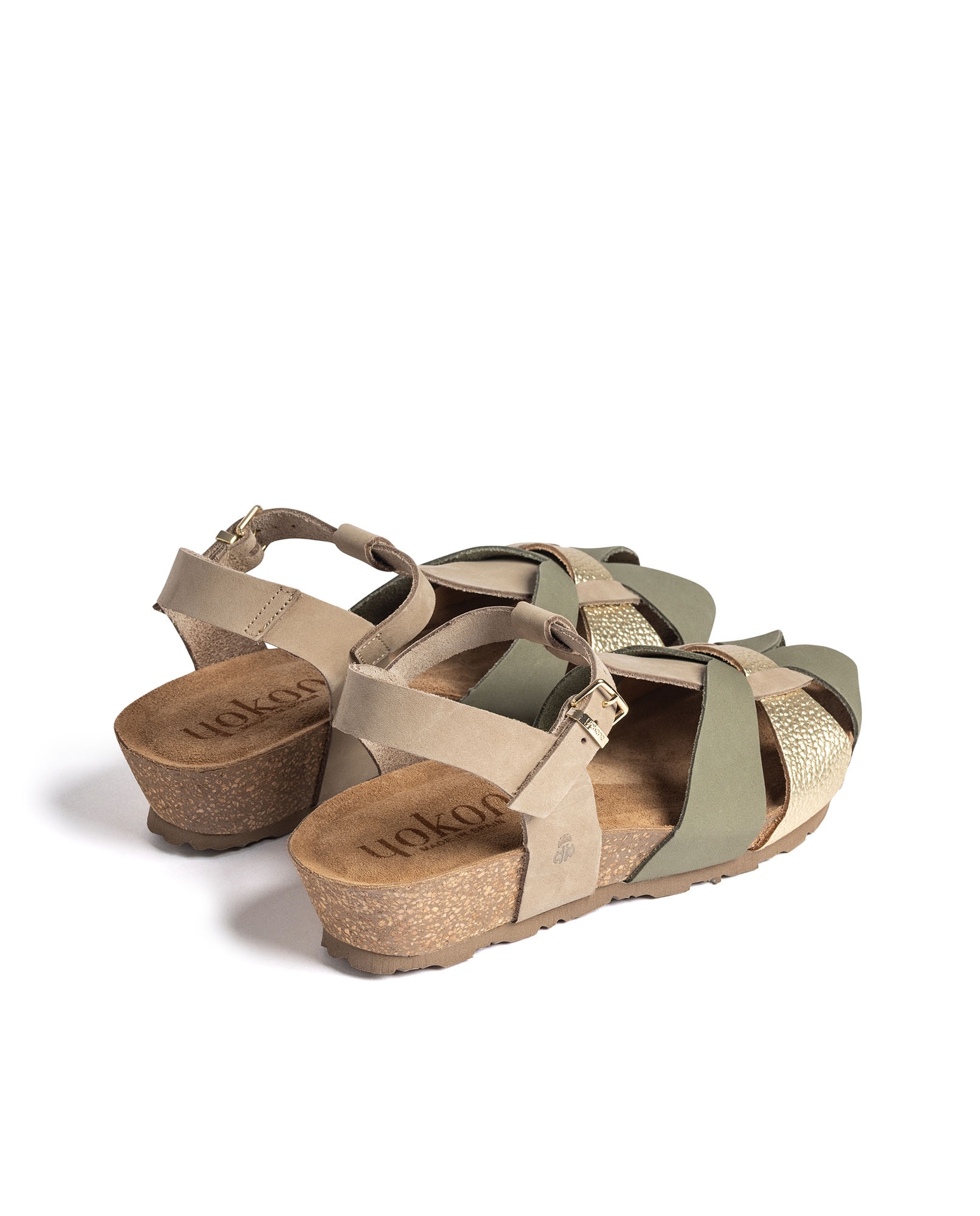 Sandalias de cuña de mujer de piel - Yokono - Verde Verde-4