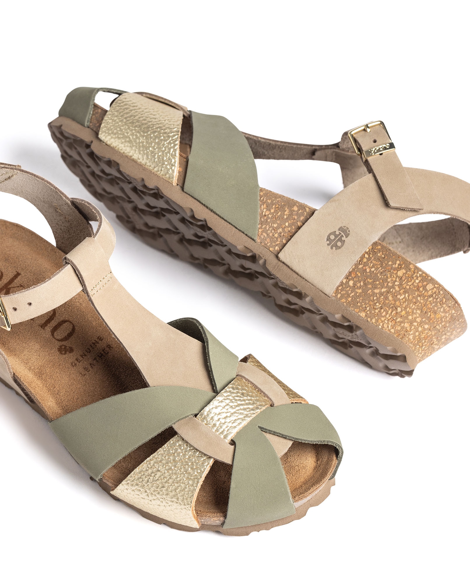 Sandalias de cuña de mujer de piel - Yokono - Verde Verde-5
