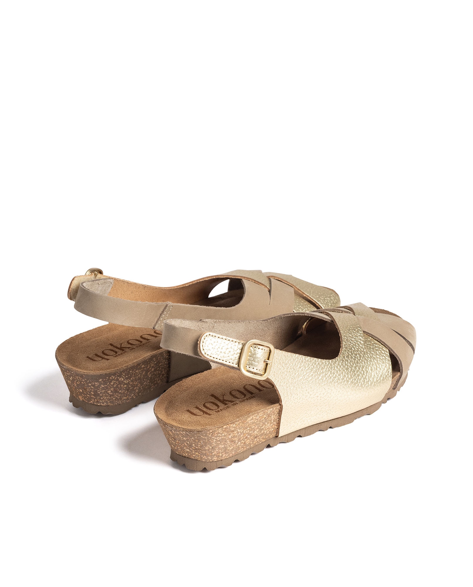 Sandalias de cuña de mujer de piel - Yokono - Oro Oro-4
