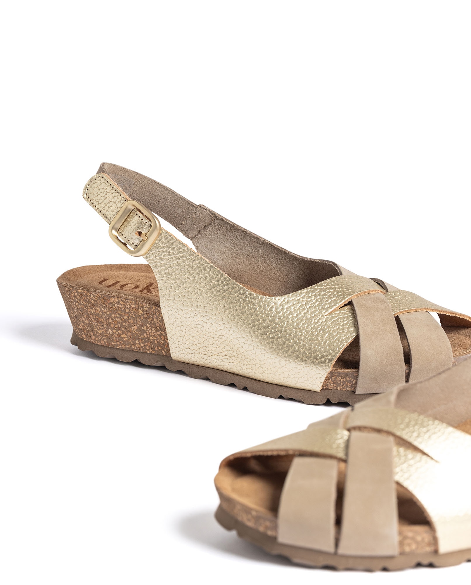 Sandalias de cuña de mujer de piel - Yokono - Oro Oro-5