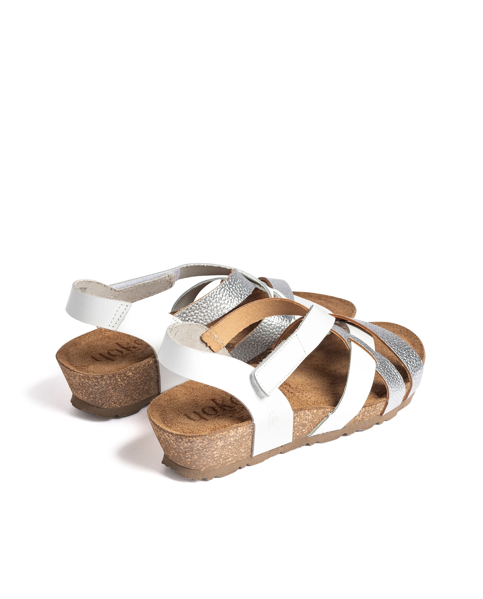 Sandalias de cuña de mujer de piel - Yokono - Plateado Plateado-4