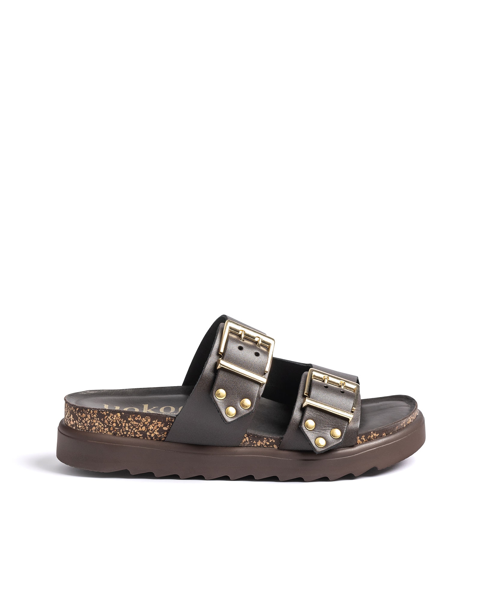 Sandalias planas de mujer de piel - Yokono - Marrón oscuro Marrón oscuro-1