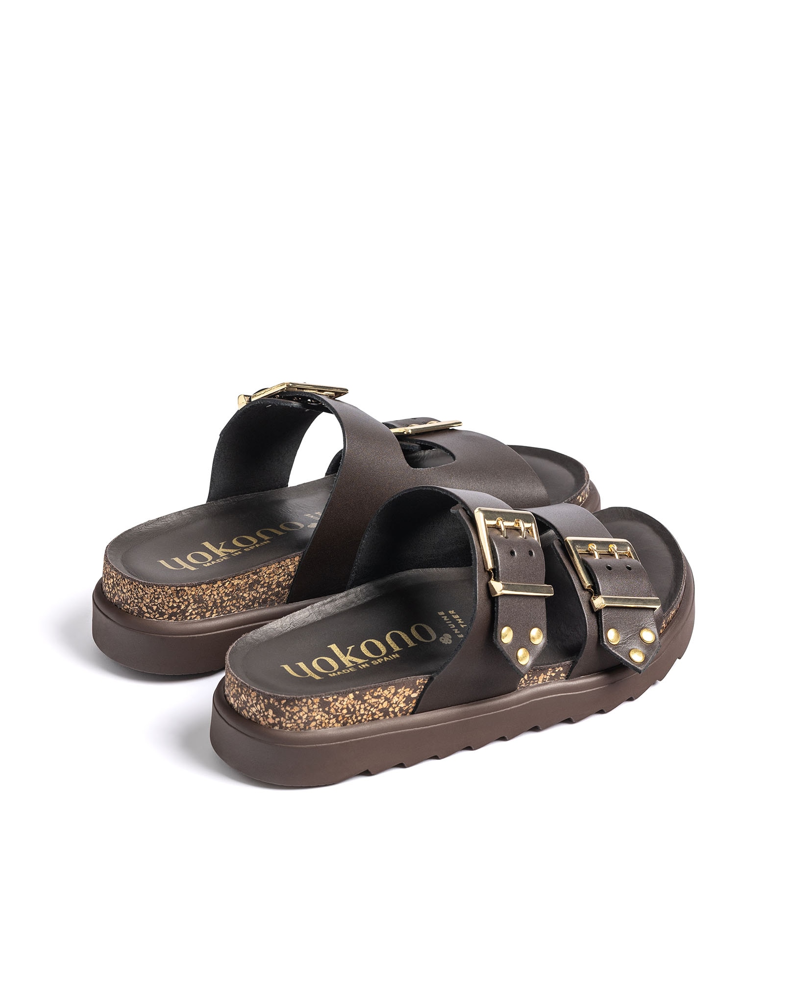Sandalias planas de mujer de piel - Yokono - Marrón oscuro Marrón oscuro-4