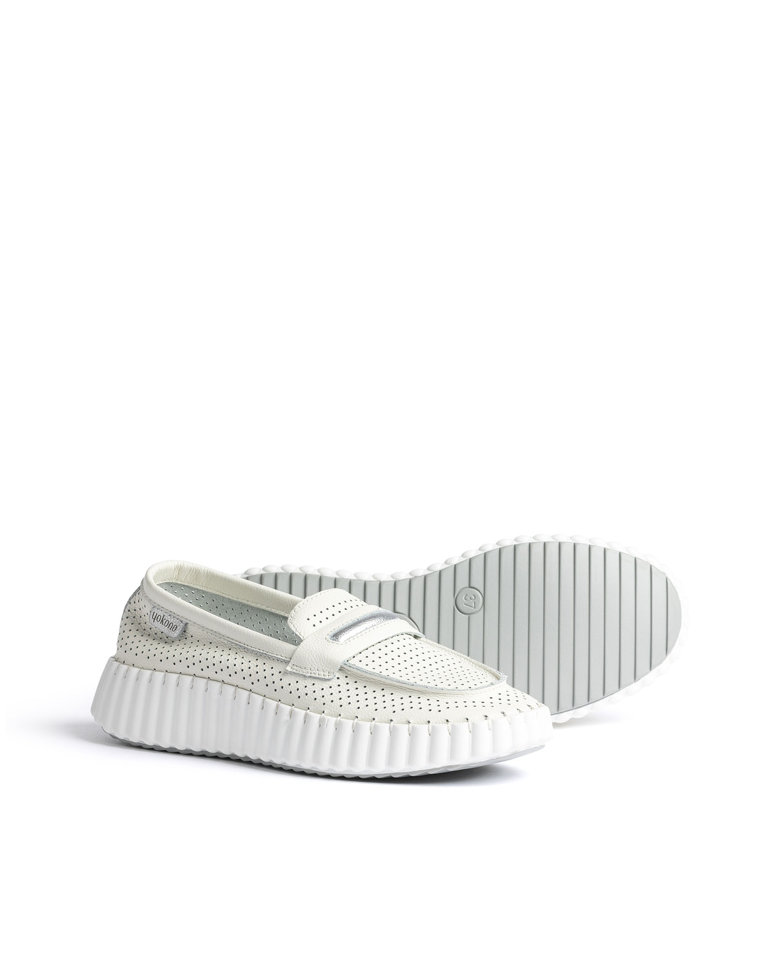 Zapatillas de mujer de piel - Yokono - Blanco Blanco-5