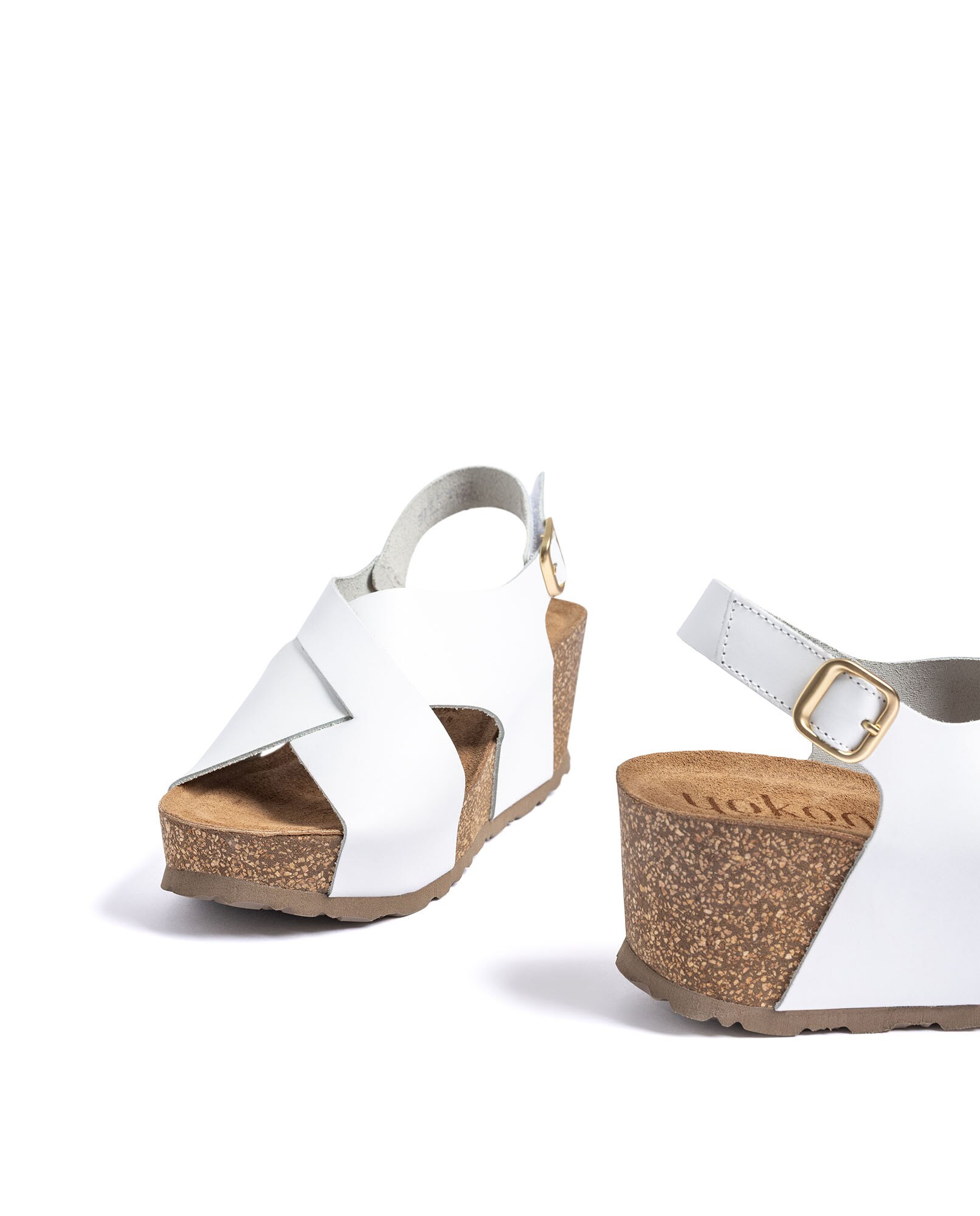Sandalias de cuña de mujer de piel - Yokono - Blanco Blanco-5