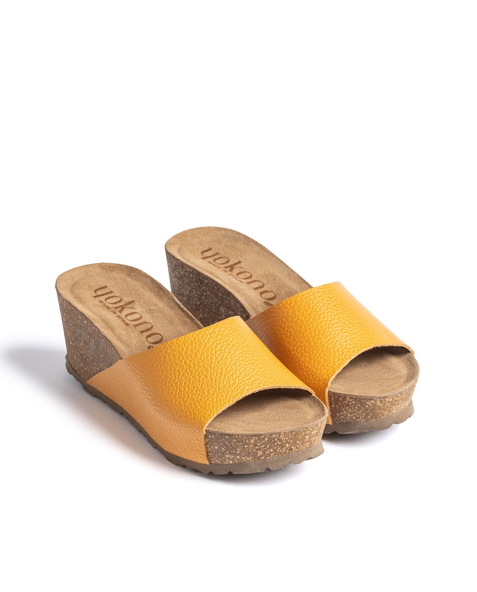 Sandalias de cuña de mujer de piel - Yokono - Naranja Naranja-2