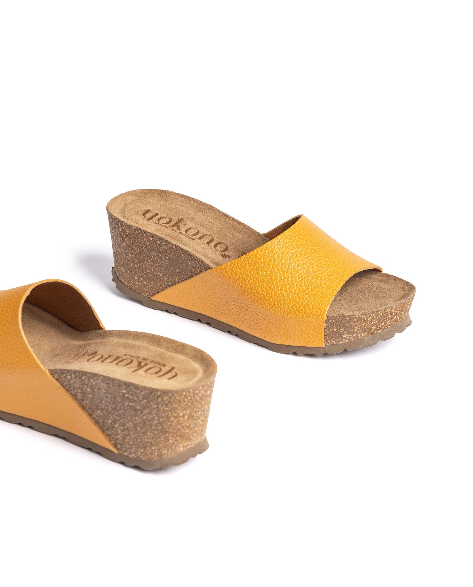 Sandalias de cuña de mujer de piel - Yokono - Naranja Naranja-5