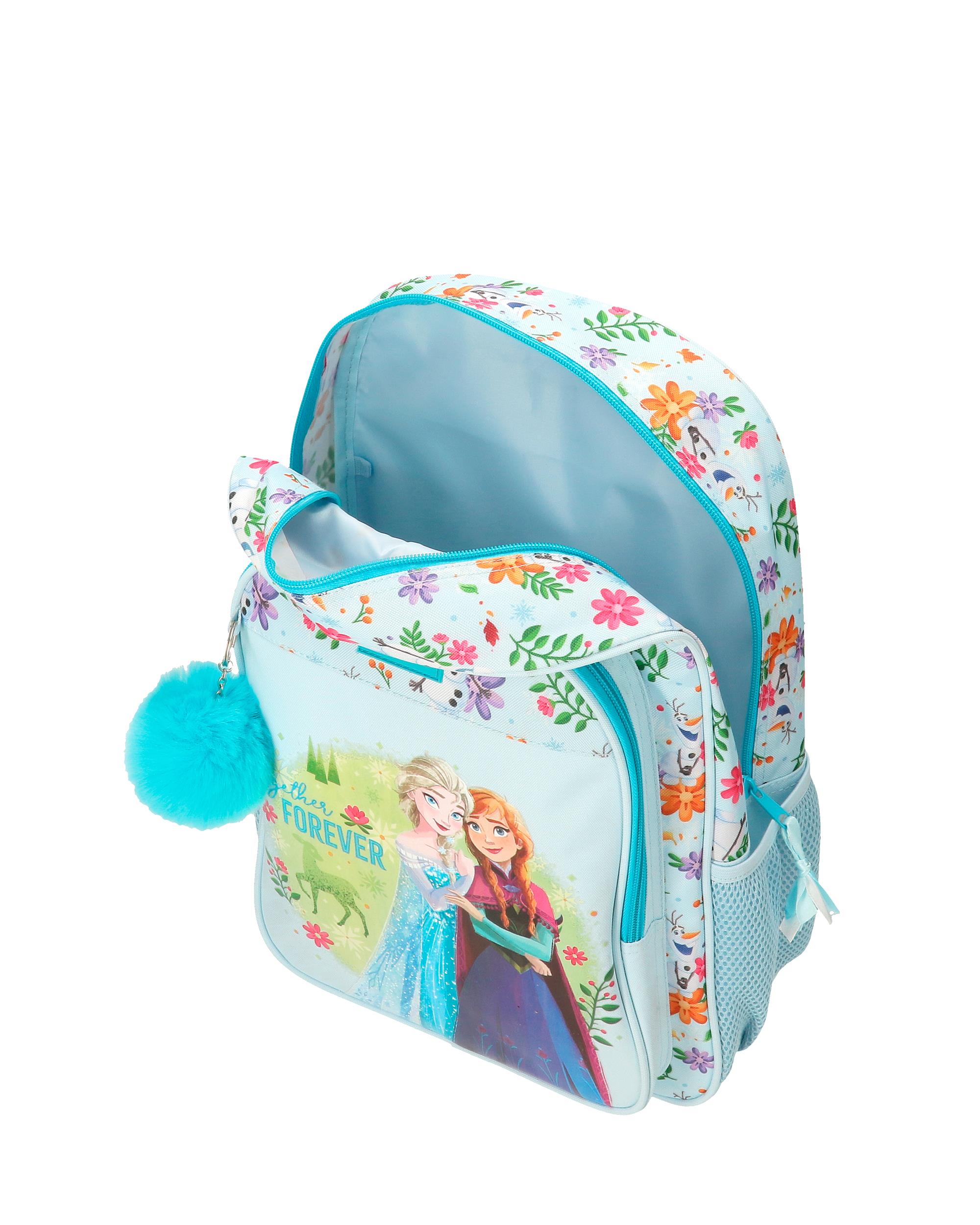 Mochila Escolar Frozen Forever con capacidad de 14,4L adaptable a carro azul claro Azul-4